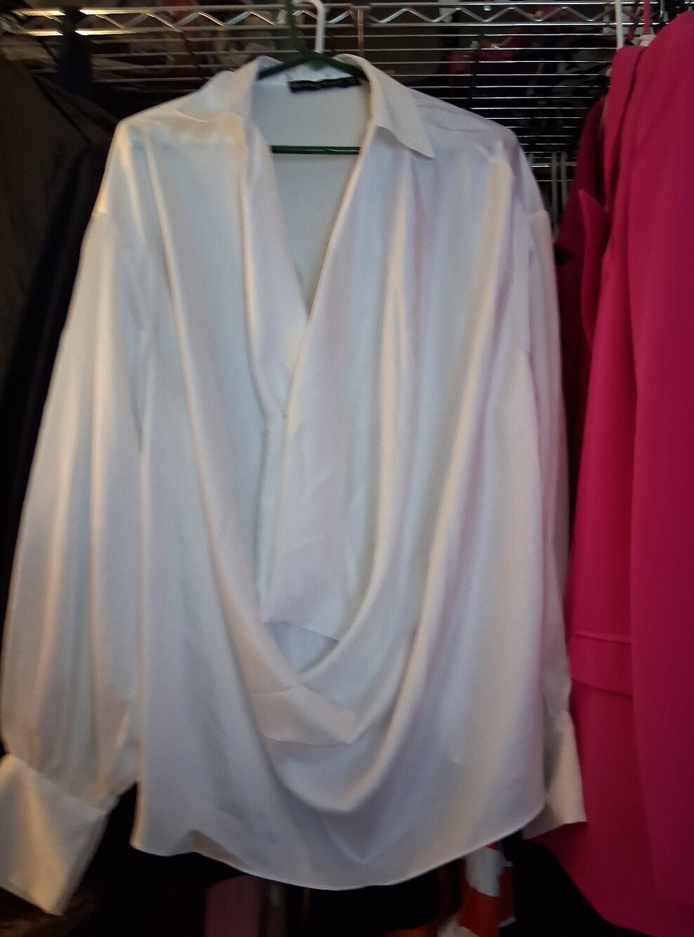 Fashion to Figure White Draped Button-Front Blouse